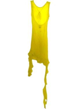 Delfi Collective Lara Asymmetrical Frill Dress In Chartreuse Silk Neon Yellow